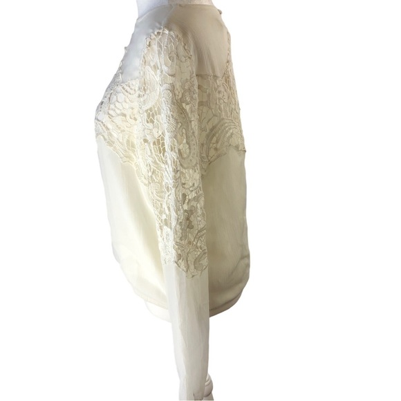 Alice and Olivia Blouse Lace Accents Women M OffWhite Long Sleeves Bateau Neck - Picture 5 of 10
